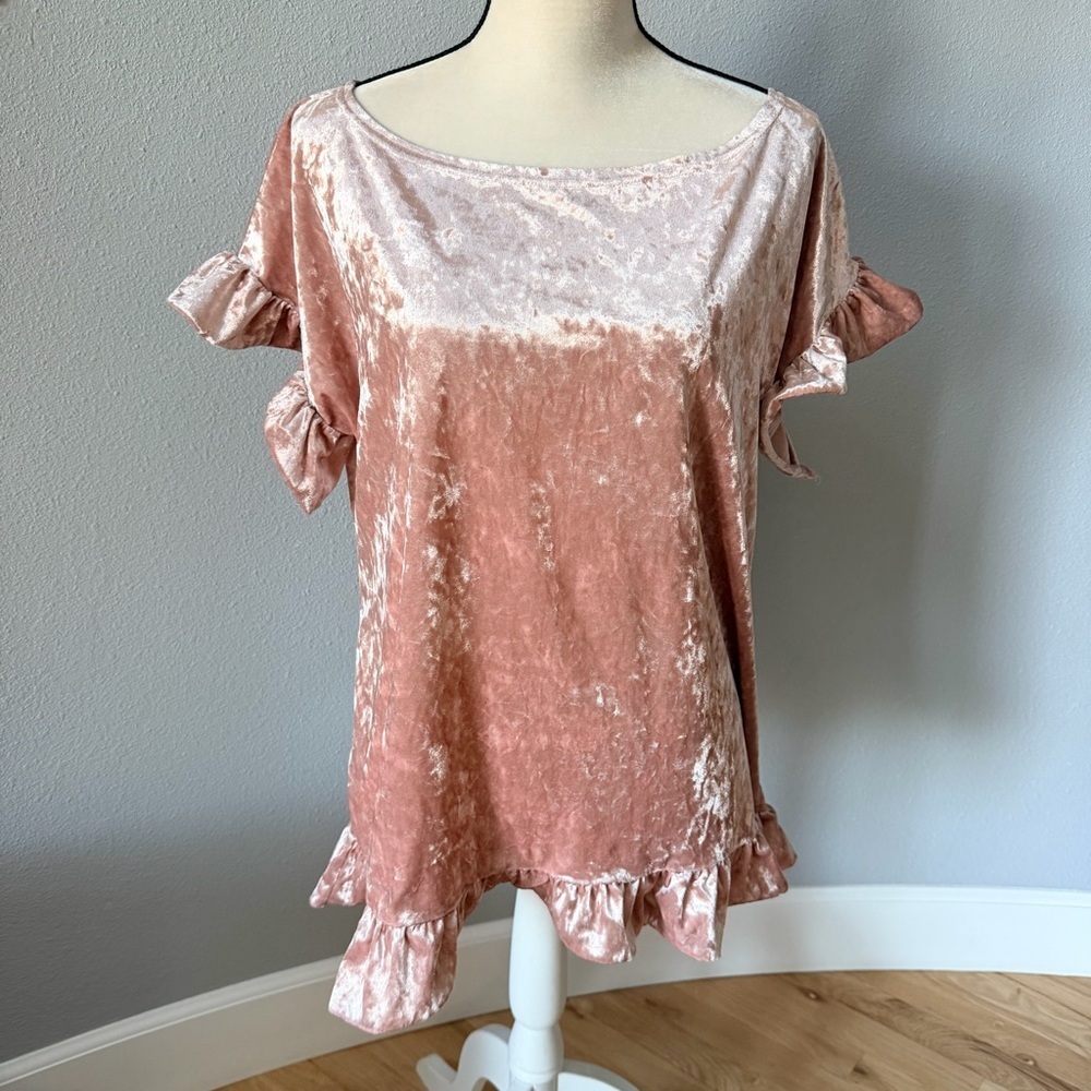 Suzanne Betro Pink Velvet Ruffle Top
